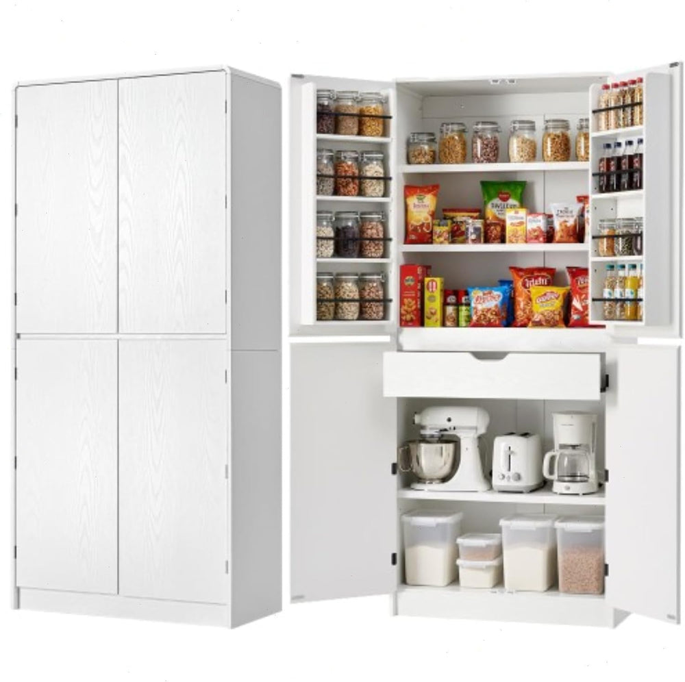 72" Kitchen Pantry Storage Cabinet with Doors and Shelves, Wood Farmhous...