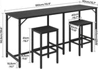 YATINEY 70.9" Bar Table and Chairs Set, Dining Table and Chair Sets, 3 Piece Counter Height Table and 2 Stools, Kitchen Table for Home Restaurant, Bar, Black BT09BB