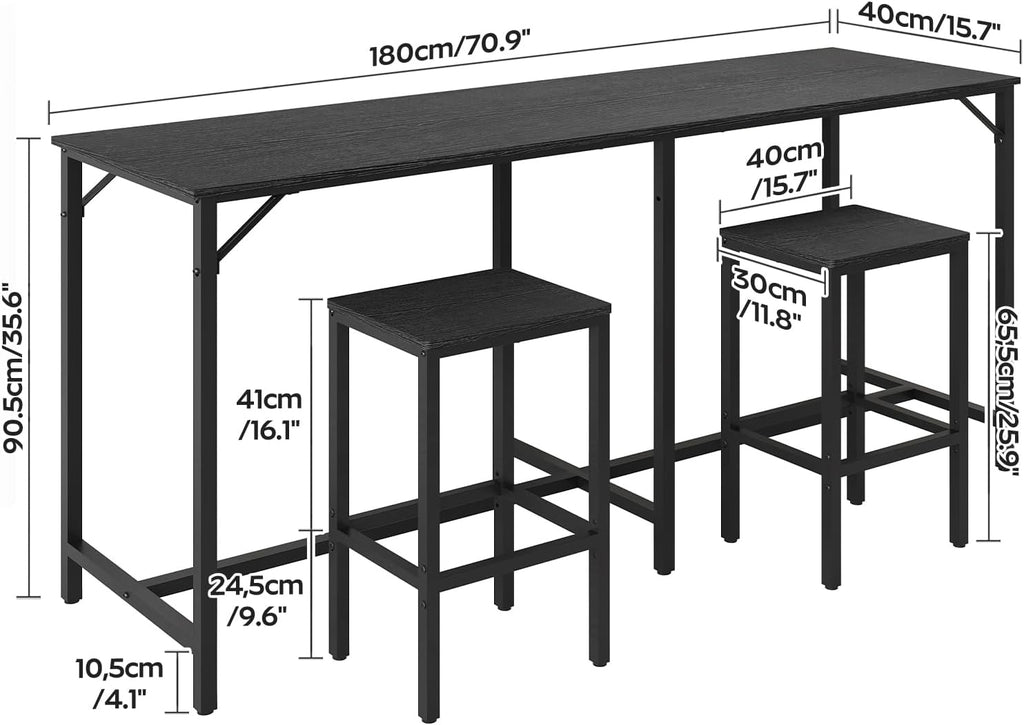 YATINEY 70.9" Bar Table and Chairs Set, Dining Table and Chair Sets, 3 Piece Counter Height Table and 2 Stools, Kitchen Table for Home Restaurant, Bar, Black BT09BB