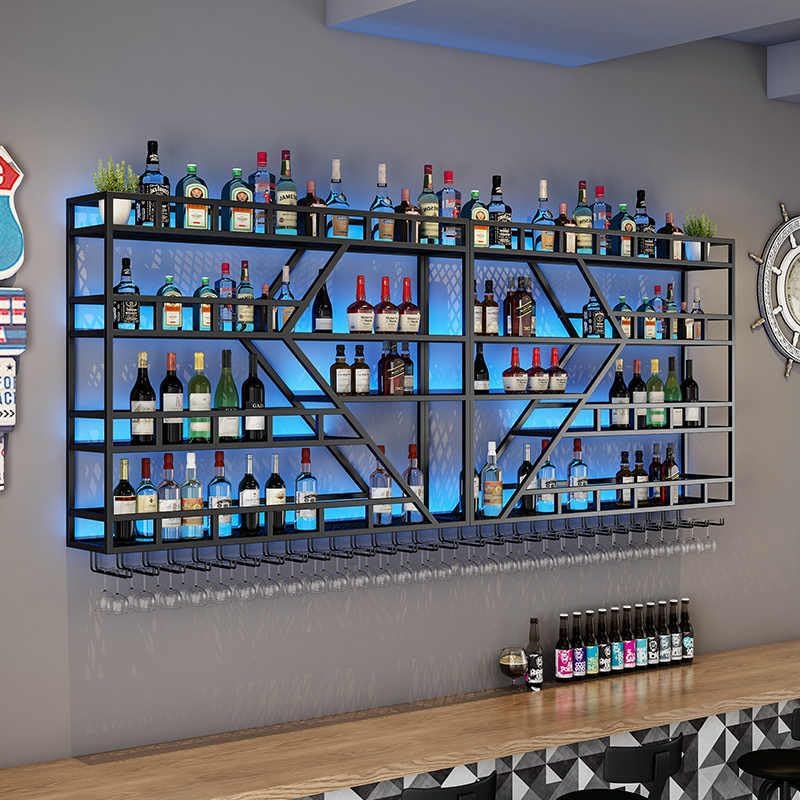 95in Large Wall Mounted Wine Rack 4 Tier Metal Wine Bottle Holder Modern Diamond Design Floating Bar Liquor Bottles Storage Rack for Home Restaurant Bar Decorative (Black, 4 Tier - 95in)