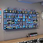 95in Large Wall Mounted Wine Rack 4 Tier Metal Wine Bottle Holder Modern Diamond Design Floating Bar Liquor Bottles Storage Rack for Home Restaurant Bar Decorative (Black, 4 Tier - 95in)