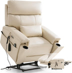 Triple Motor Power Lift Recliner Chair for Elderly, Lay Flat Lift Chair | Power Headrest, Vibration Massage & Heat, Infinite Position, Pockets & USB, Lumbar Pillow, Cup Holders, Premium Leather,Beige