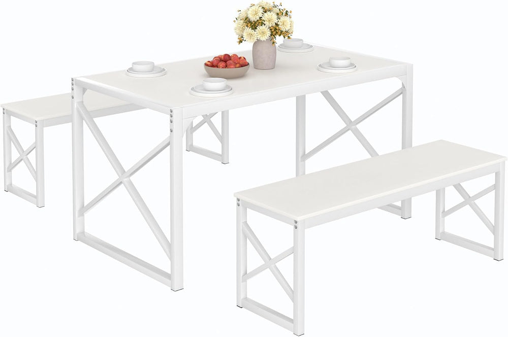 VECELO 55” Kitchen Dining Table Set for 4, Heavy-Duty Steel Frame & Wood-...