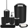 IMAVO Bathroom Accessories Set,Black Bathroom Set,7 Pieces Bathroom Accessory Set,Tray,Toilet Brush,Trash Can for Bathroom Décor and Housewarming Gifts