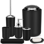 IMAVO Bathroom Accessories Set,Black Bathroom Set,7 Pieces Bathroom Accessory Set,Tray,Toilet Brush,Trash Can for Bathroom Décor and Housewarming Gifts
