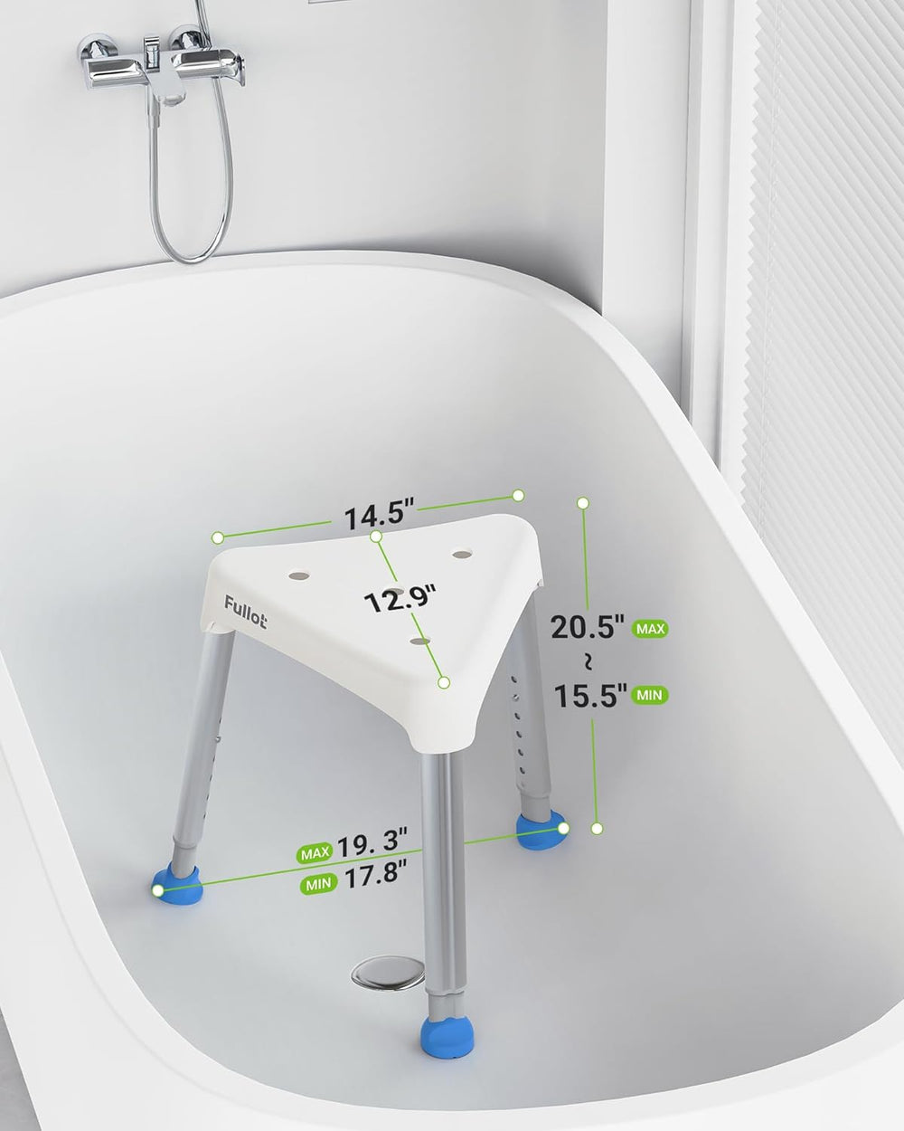 Space-Saving Triangular Shower Chair for Inside Shower, 400 lbs