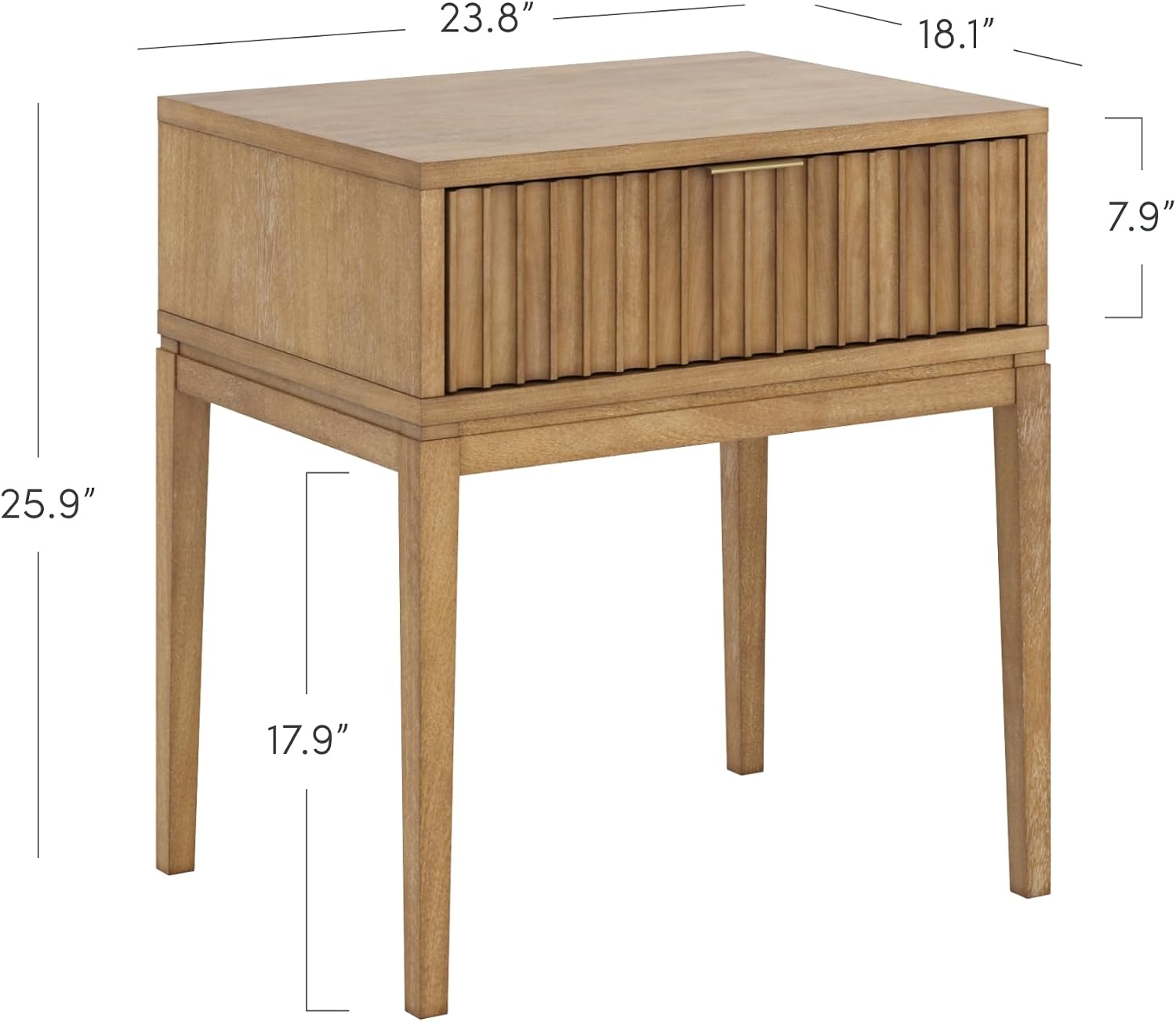 Nathan James Boho Jasper Wood Nightstand with Drawer, Fluted Side Table or End Table with Storage, Light Brown