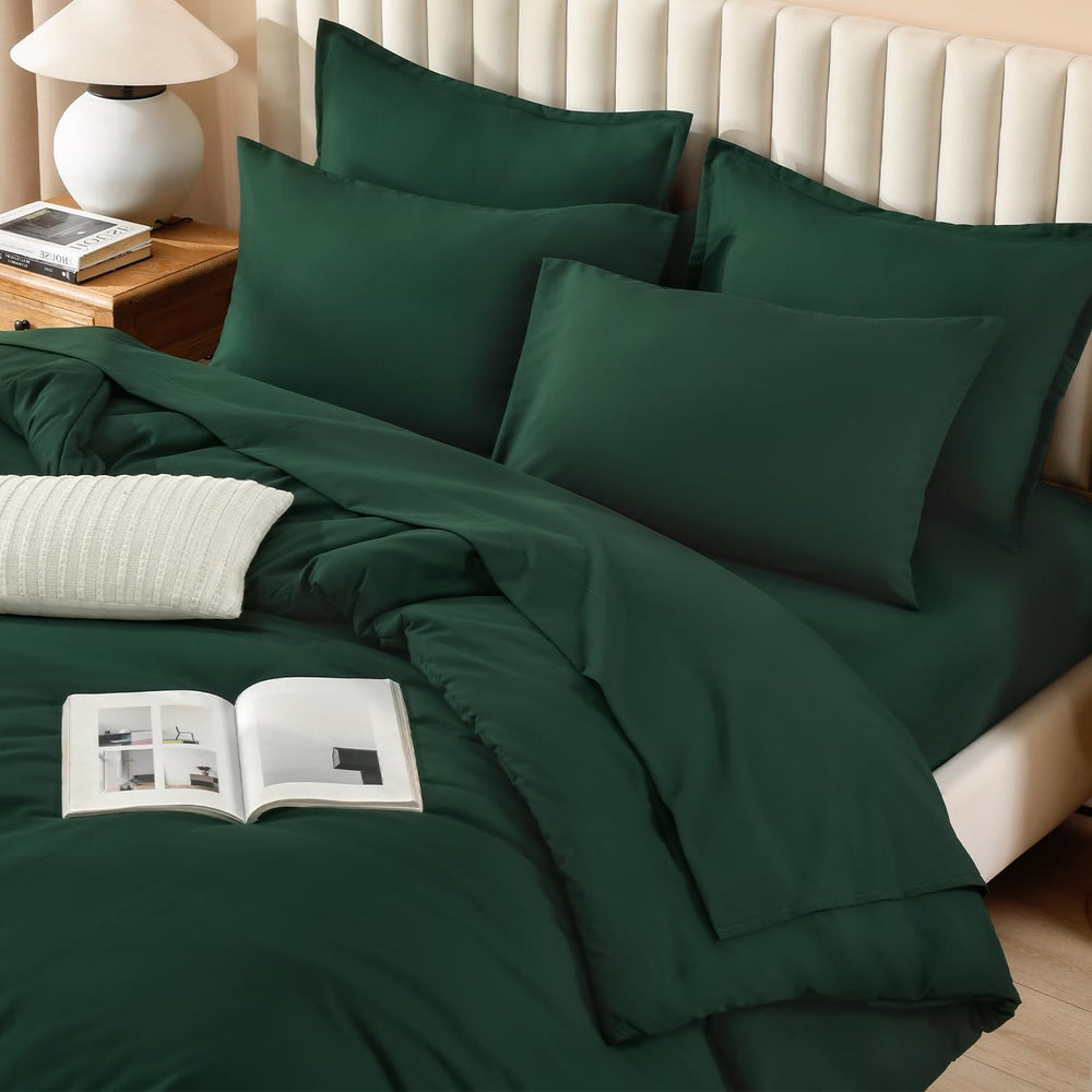 Litanika King Comforter Set with Sheets - 7 Pieces Solid Bed in a Bag