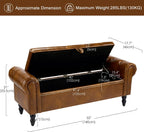 Furniliving 55” End of Bed Bench, Bedroom Bench with Button-Tufted, Large Upholstered Storage Ottoman Entryway Bench with Storage Shoe Cabinet Bench, for Bedroom, PU, YellowBrown