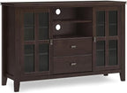 SIMPLIHOME Artisan TV Stand - 53 inch Wide Solid Wood Tall Media Console in Dark Chestnut Brown, Contemporary Entertainment Center for Living Room for TVs up to 60 Inches with Cable Management