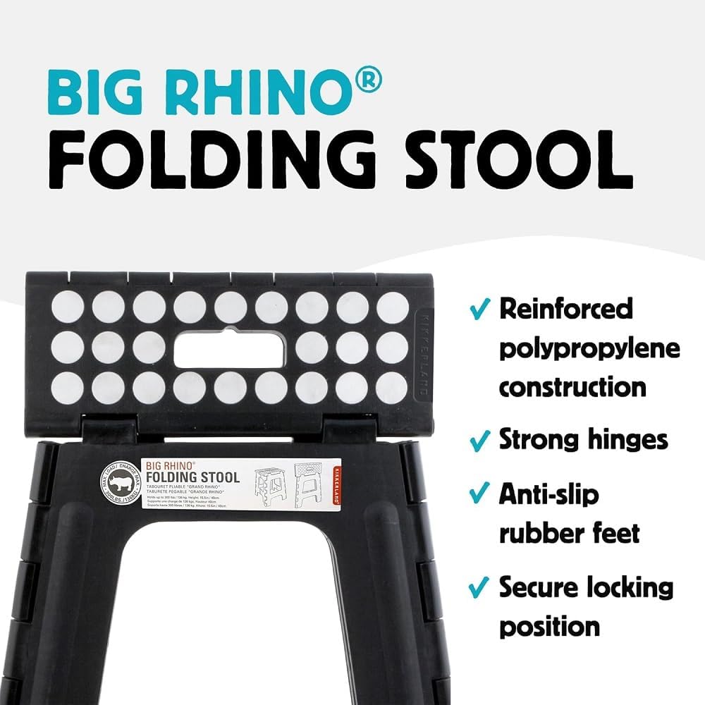 Kikkerland Rhino Foldable Step Stool – Holds Adults up to 300 Lbs, Best for K...