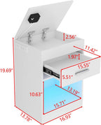 Auromie Nightstand with Charging Station and LED Lights, Concealment Furniture with RFID Lock Cabinet and Power Outlets, Bedside Table with Hidden Compartment for Valuables Storage, White