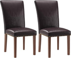 Stylish Dining Chairs Set of 2, Upholstered Parsons Dining Room Chair with Nailhead Trim, Kitchen Room Chair with Thick Cushions and Wood Legs, Nailhead Trim, Dark Brown Leather