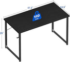 ODK 48 Inches Computer Desk for Small Spaces, Study Table for Home Office, Writing Desk with Headphone Hooks, Black