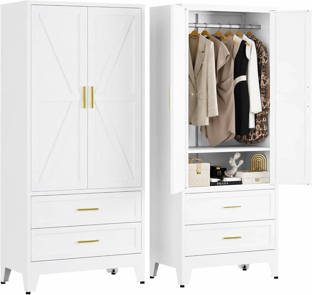 71 "H Armoire Wardrobe Closet with 2 Drawers and Adjustable Shelves | Me...