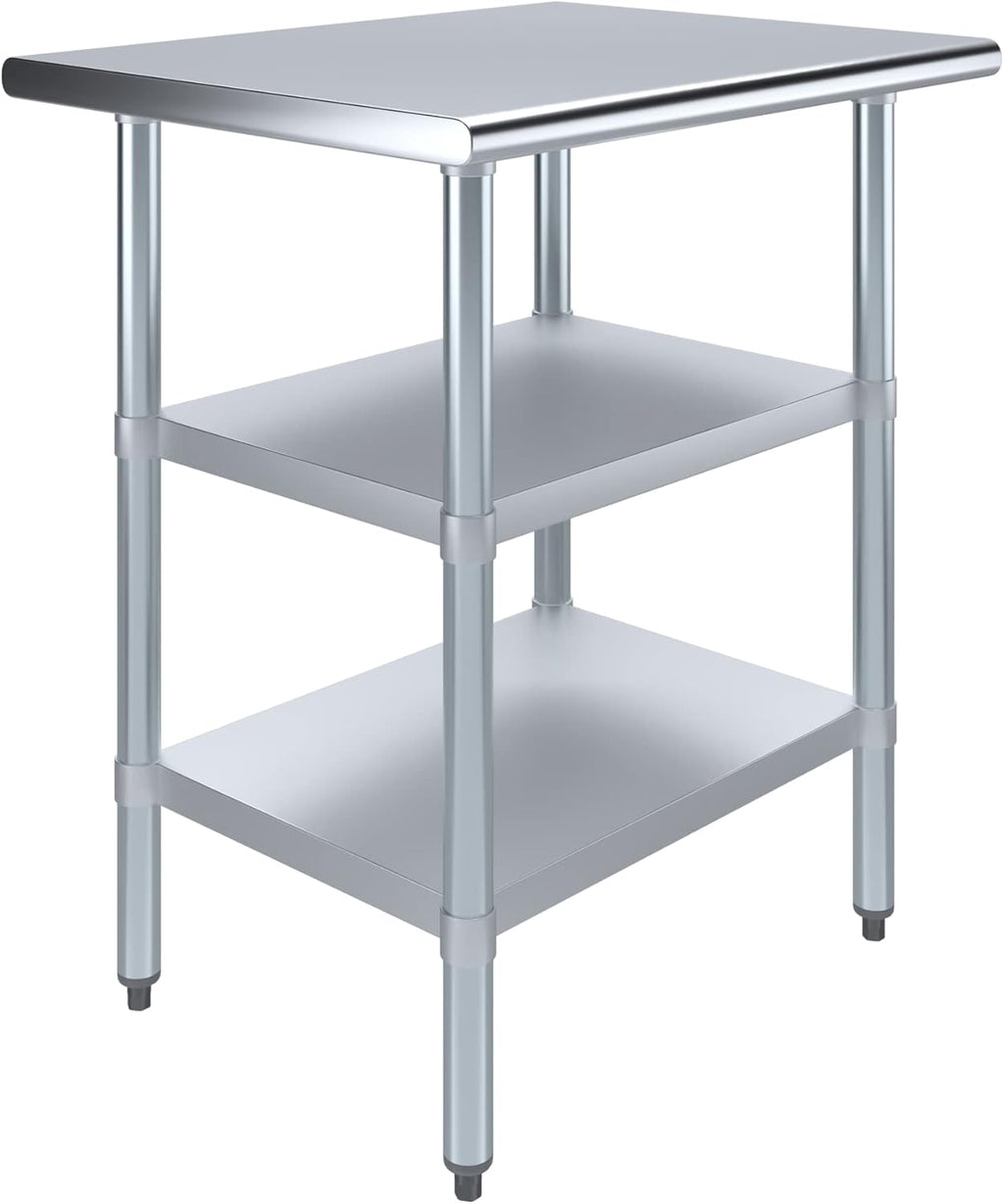 AmGood Stainless Steel Work Table with 2 Shelves | NSF | Metal Utility Table (30" Long x 24" Deep)