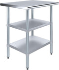 AmGood Stainless Steel Work Table with 2 Shelves | NSF | Metal Utility Table (30" Long x 24" Deep)