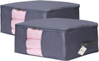 Comforter Storage Bags Containers,Pillow Beddings/Blanket Clothes Organizer Storage Containers With Zippers,Breathable and Moistureproof. (Grey 2pcs, L)