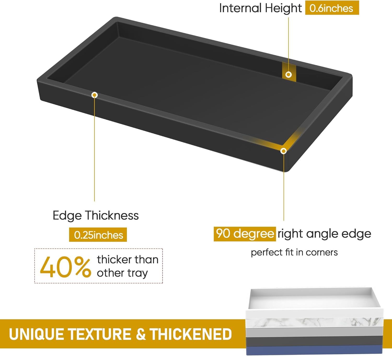 Silicone Bathroom Tray,Shatterproof Small Black Bathroom Tray,High-Grade Silicone Durable Vanity Trays for Bathroom Soap Dispenser Tray Toilet Tank Tray-7.8 * 3.9 in