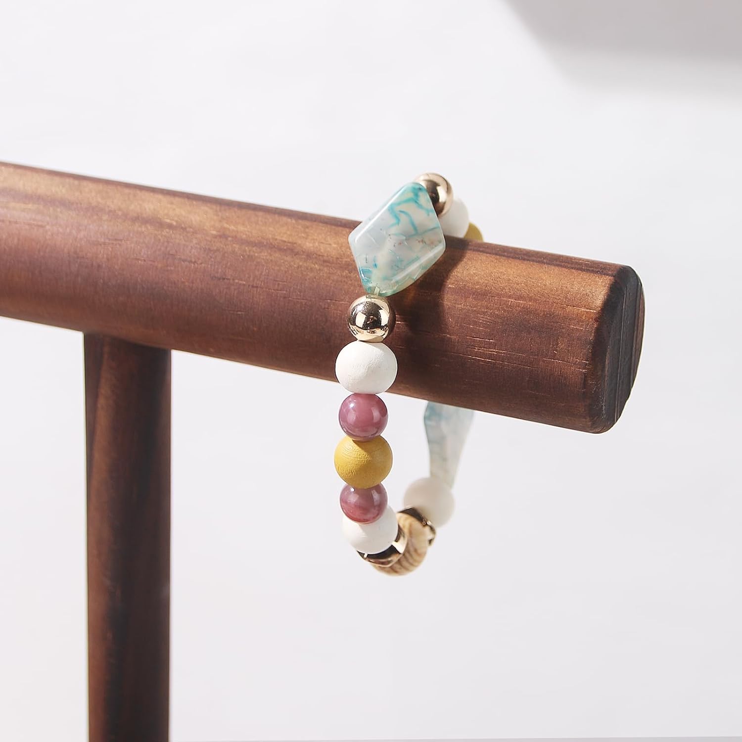ByKen Necklace Holder,Bracelet Holder,Jewelry Organizer Stand with Earrings Rings Tray,Jewelry Holder for Scrunchie Watches (Wood)