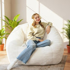 Giant Bean Bag Chair, BeanBag Couch Filler with Memory Foam, Ergonomic Faux Fur Shell-Shaped Accent Chair Gaming and Reading Living Room, Bedroom, Beige