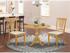 East West Furniture DMAV3-OAK-C 3 Piece Dining Room Table Set Contains a Round Dining Table with Dropleaf and 2 Linen Fabric Upholstered Chairs, 42x42 Inch, Oak