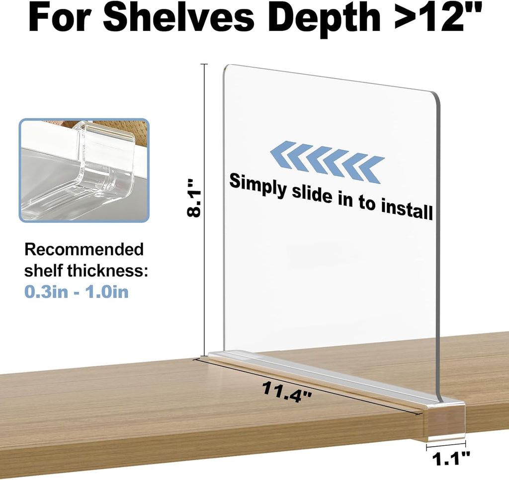 Purse Organizer for Closet Shelf Dividers: 6-Pack Adjustable Clear Acrylic Bag Storage Organizer for Handbags, Sweaters, Towels, Jeans and Shoes on Wood Shelves
