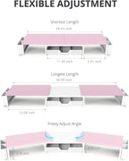 OPNICE Wood Desk Organizers and Accessories, Dual Monitor Stand Riser with Drawer and 2 Pen Holders, Desk Shelf Computer Racks for Office Workspace Organizers, Desktop Organization (Pink＆ White)