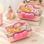 Cute Hair Accessories Organizer 3-Layers Kids Jewelry Storage Box Plastic Hair Accessories holder for Girls (Purple, 10.8 x 5.7 x 5.9 Inch)
