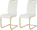 Goujxcy Dining Chairs Set of 2, Modern High Back Kitchen Chairs with Metal Legs and Faux Leather Padded Seat Upholstered Dining Chairs for Dining & Kitchen,Living Room (White&Gold, Set of 2)
