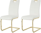 Goujxcy Dining Chairs Set of 2, Modern High Back Kitchen Chairs with Metal Legs and Faux Leather Padded Seat Upholstered Dining Chairs for Dining & Kitchen,Living Room (White&Gold, Set of 2)