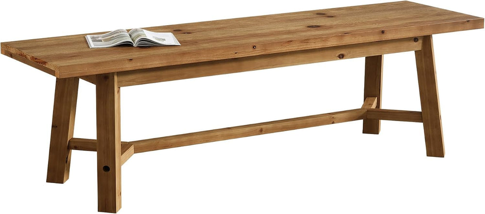 55.12-Inch Solid Wood Dining Bench, Farmhouse Long Kitchen Bench with Strengt...