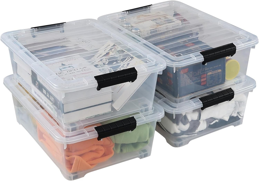 Saedy 20 L Clear Under Bed Storage Bins with Lids, 4 Pack Wheeled Underbed Storage Containers Boxes