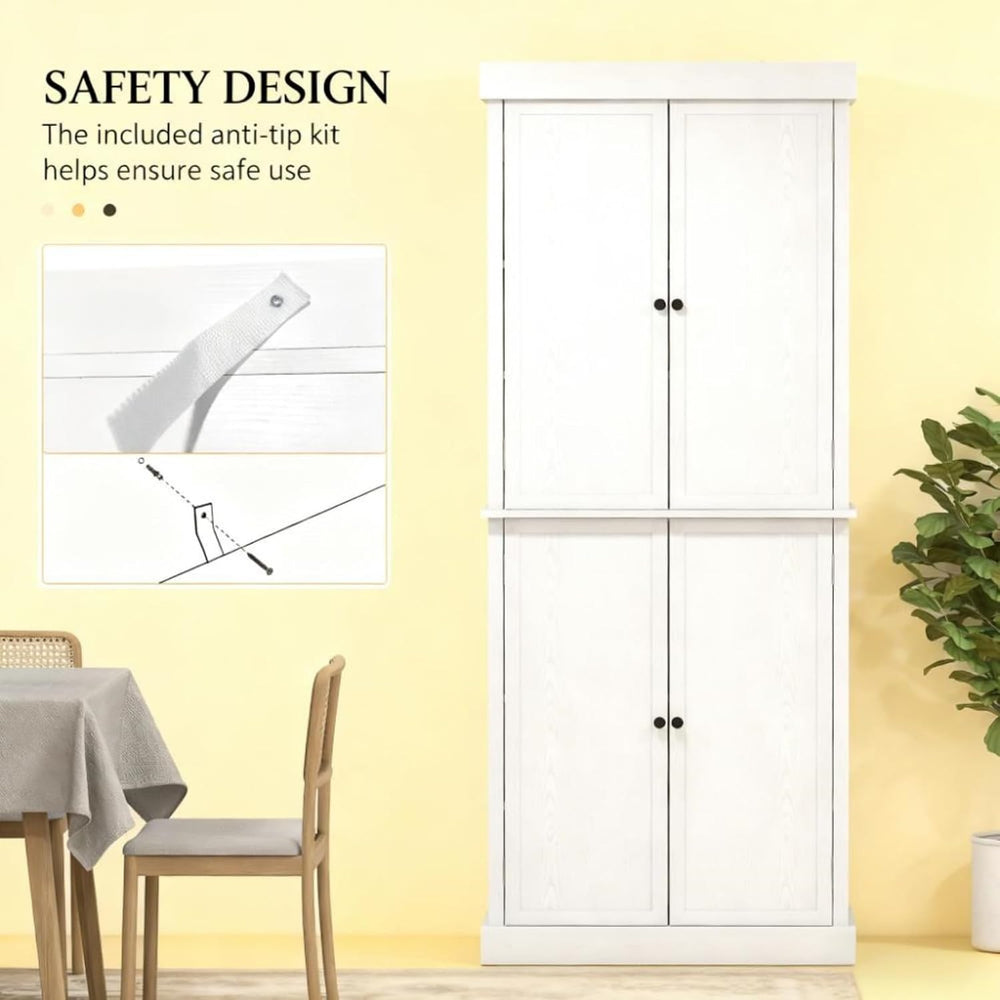 White Modern Style Freestanding Food Pantry Cabinet, Kitchen Floor Storage Ca...