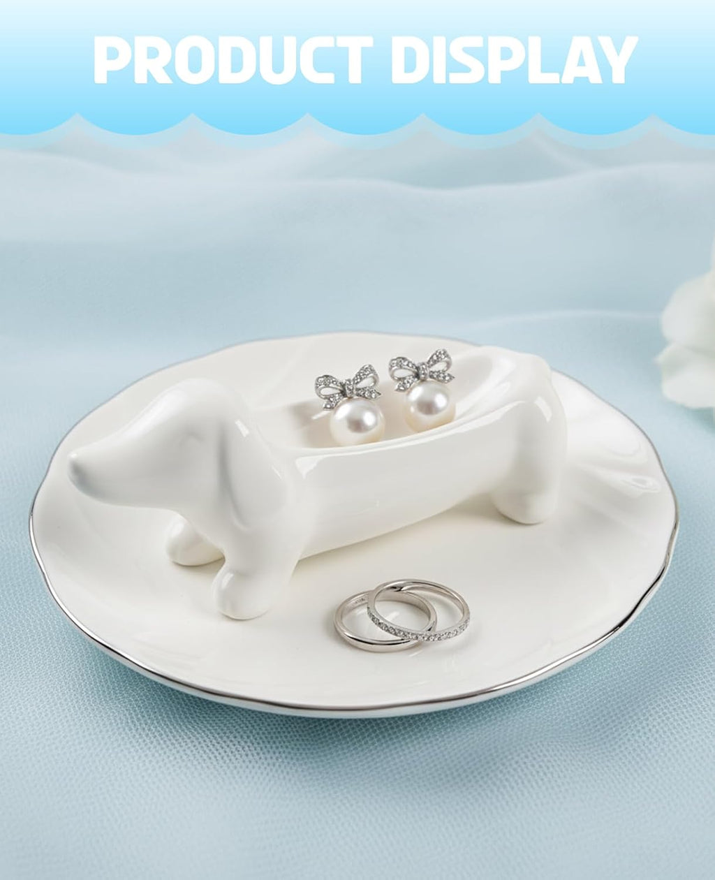 Dachshund Ring Holder, Weiner Dog Ceramic Trinket Tray for Women Men