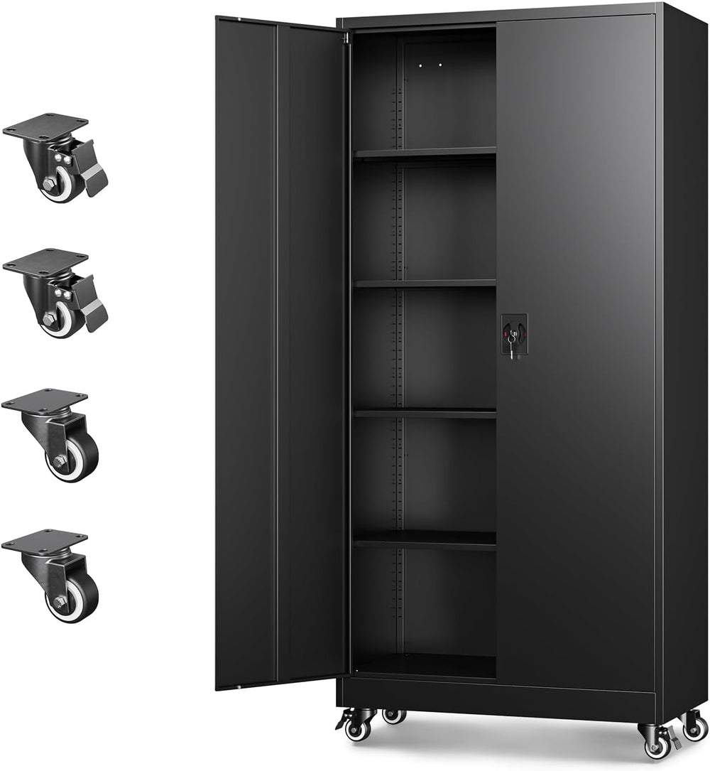 Letaya Metal Garage Storage Cabinets with Wheels,Steel Tool Cabinets Lock Doo...