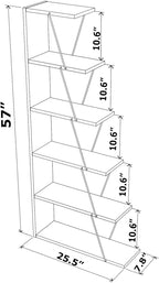 5 Tier Ladder Bookshelf Organizers, Narrow Bookshelf for Small Spaces Office Furniture Bookcase,White,Pink