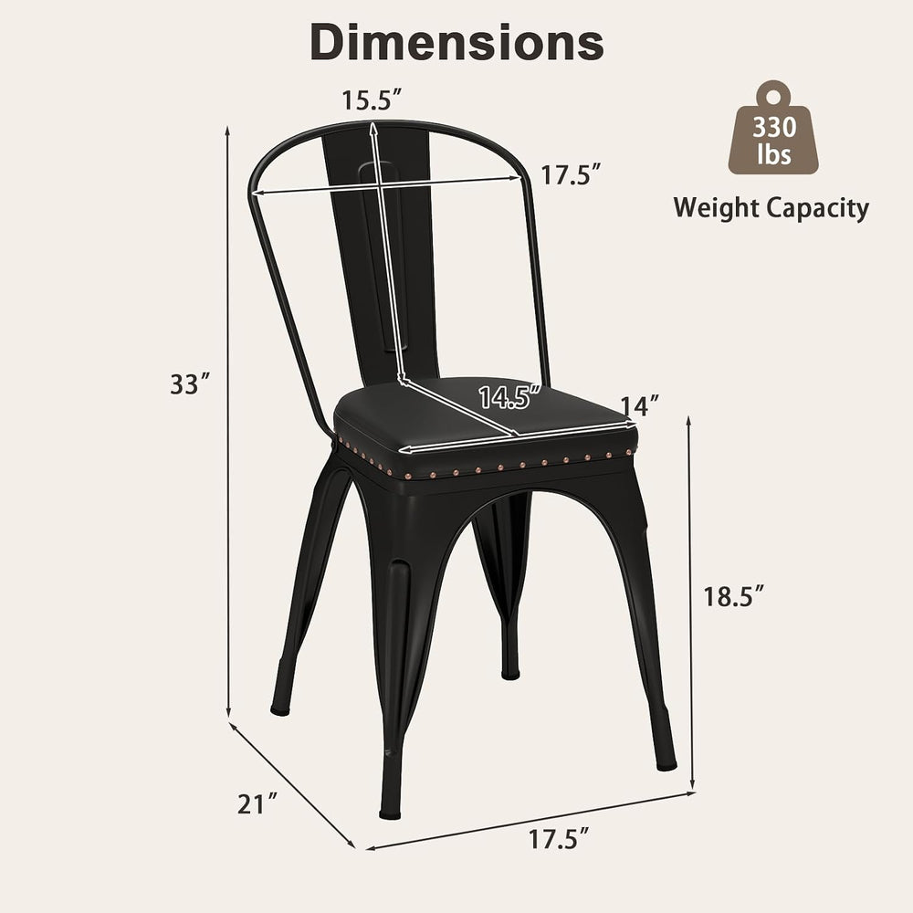 GIANTEX Metal Dining Chairs Set of 4, Stackable Armless Kitchen Side Chair wi...