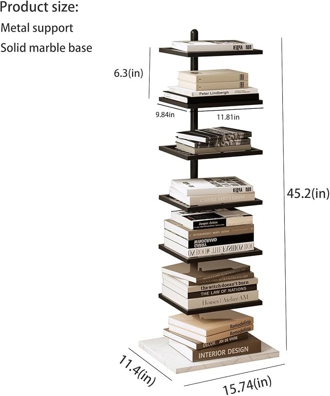 Vertical Bookshelf,Metal Spine Book Tower,Small Bookshelf for Small Spaces,Fl...