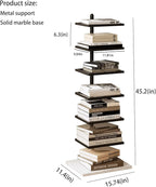 Vertical Bookshelf,Metal Spine Book Tower,Small Bookshelf for Small Spaces,Floor-Mounted Invisible Shelves with Marble Base for Living Room Bedroom Office