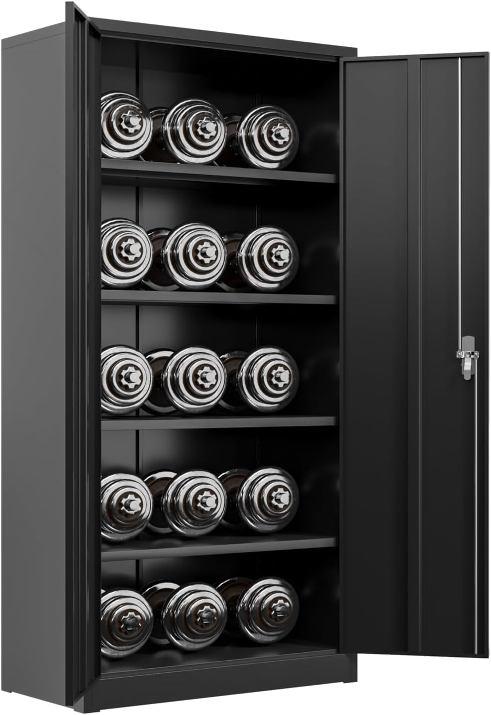 Black Iron Metal Lockable Storage Cabinet - Durable Home Office Garage Organi...