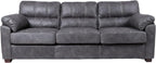 80 Inch Dark Grey Faux Leather Sofa Couch - Wide Armrests with 2 Pillows, Deep Seats, Contrast Stitching, 3 Seater Leather Couches for Living Room, Bedroom, Apartment