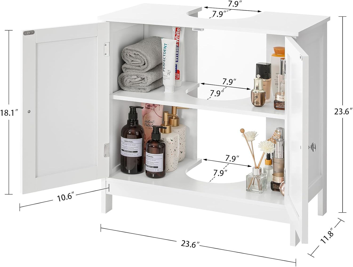 TEENFON Pedestal Sink Storage Cabinet, Under Sink Cabinet with 2 Doors & Shelf, Under Bathroom Sink Cabinet, Pedestal Sink Storage for Bathroom, White