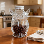 Owl Treat Jar, Airtight Glass Snack Container with Lid, Cute Owl Shaped Candy Pet Snack Jar, Clear Box Cute Container for Kitchen Food Storage