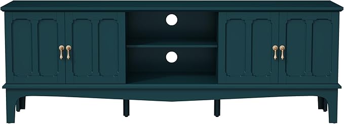 ARTPOWER 67“ Vintage TV Stand for TVs up to 75”, Modern Entertainment Center with Door Cabinets and Open Shelves,TV Console with Storage,Green Media Cabinet for Living Room,Bedroom