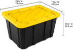Sterilite Industrial Storage Tote with Lids for Garage, 27 Gallon, 4-Pack | Heavy-Duty and Stackable Utility Box Containers for Home, Office, and Basement Organization, Black/Yellow