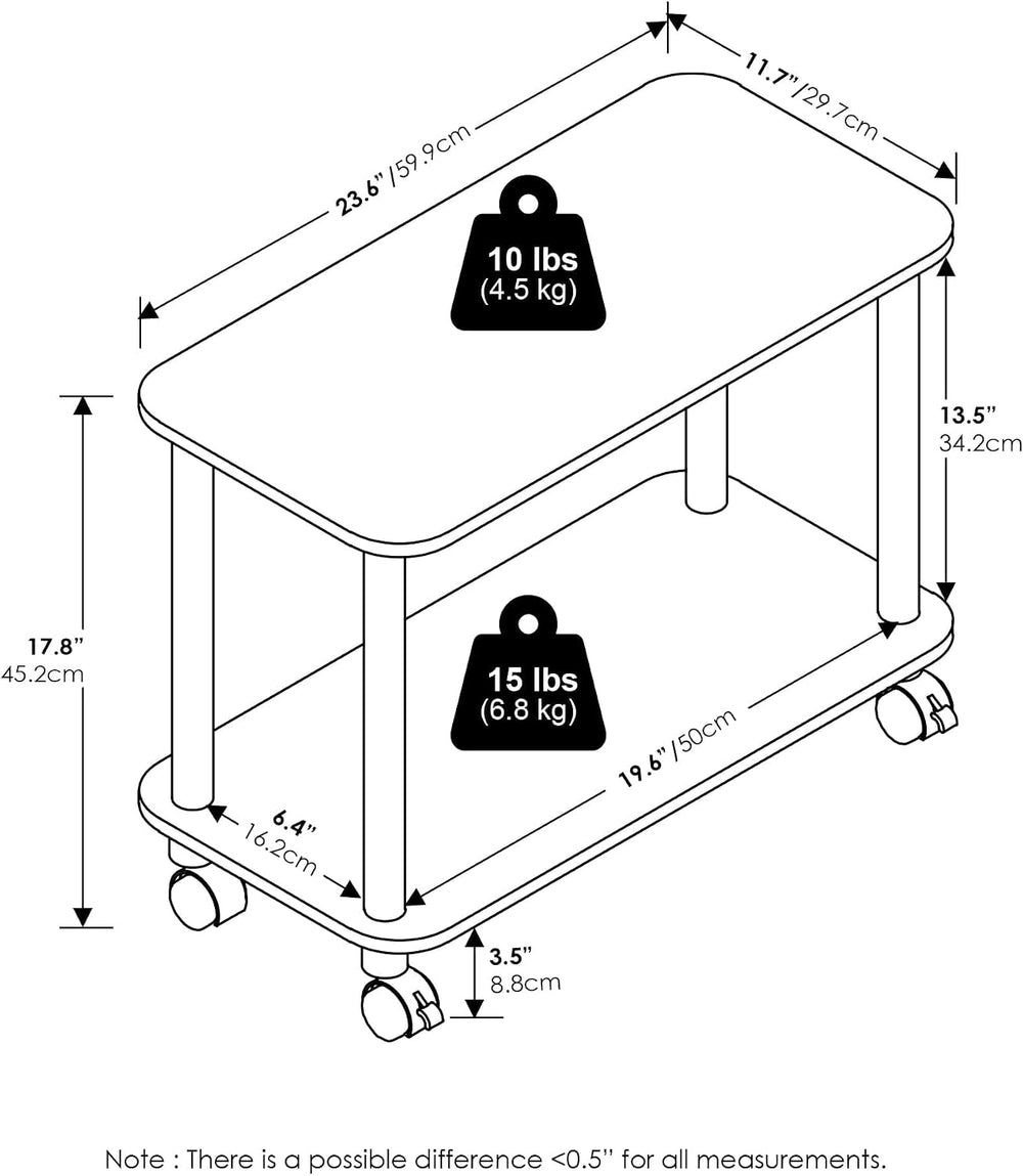 Modern End Table with Wheels 2 Tier Rectangular Side Table with Lockable Cast...