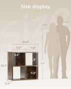 GTPLAYER 4-Cube Storage Organizer, Fits 11" Bins, Vertical or Horizontal Use, Opening Bookshelf, Partial Back Panels, Stackable Design Bookcase, for Desk, Vanity, Entryway, Rustic Brown