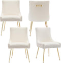 Velvet Dining Chairs Set of 4, Modern Upholstered Kitchen Chair with Pull Handle & Pleated Back, Mid Century Accent Chair with Gold Metal Legs for Vanity,Dining,Kitchen,Living Room, Beige