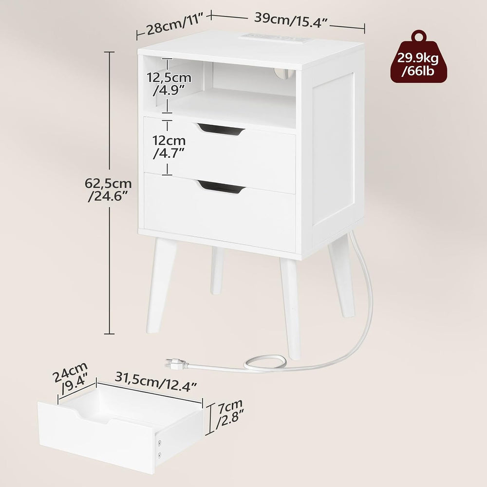 MAHANCRIS Nightstand with Charging Station and Modern Bedside Table Bundle, W...